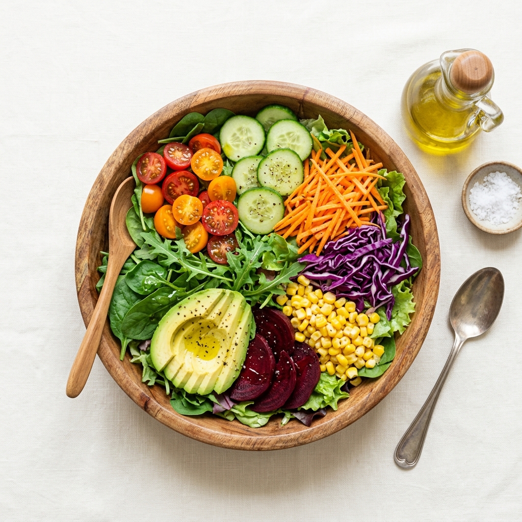 Mix de saladas frescas e coloridas